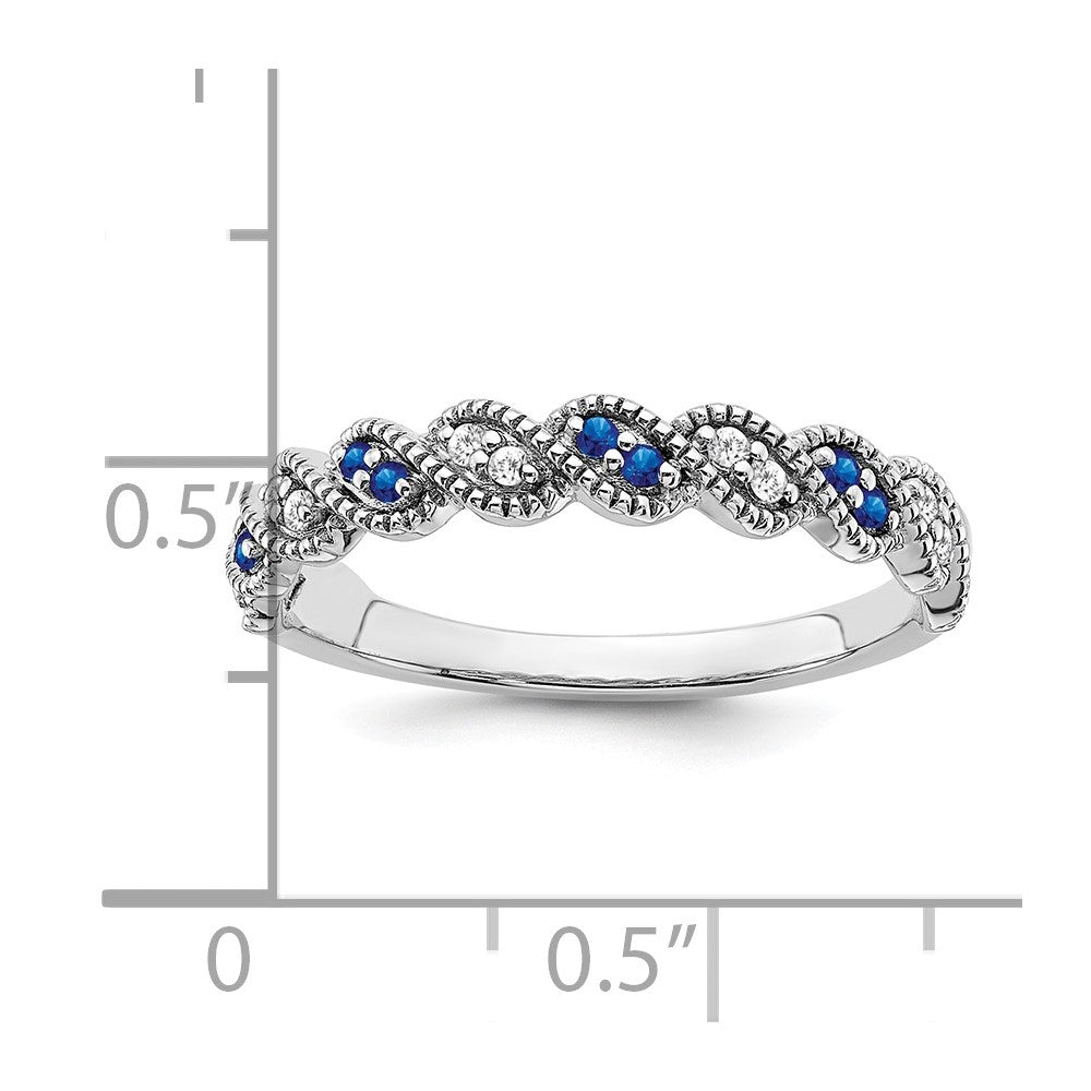 Solid 14k White Gold Simulated Sapphire and CZ Twist Band