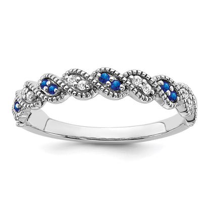 Solid 14k White Gold Simulated Sapphire and CZ Twist Band