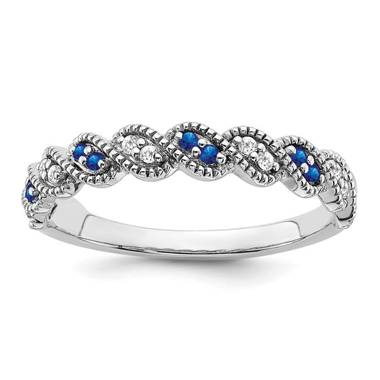 Solid 14k White Gold Simulated Sapphire and CZ Twist Band