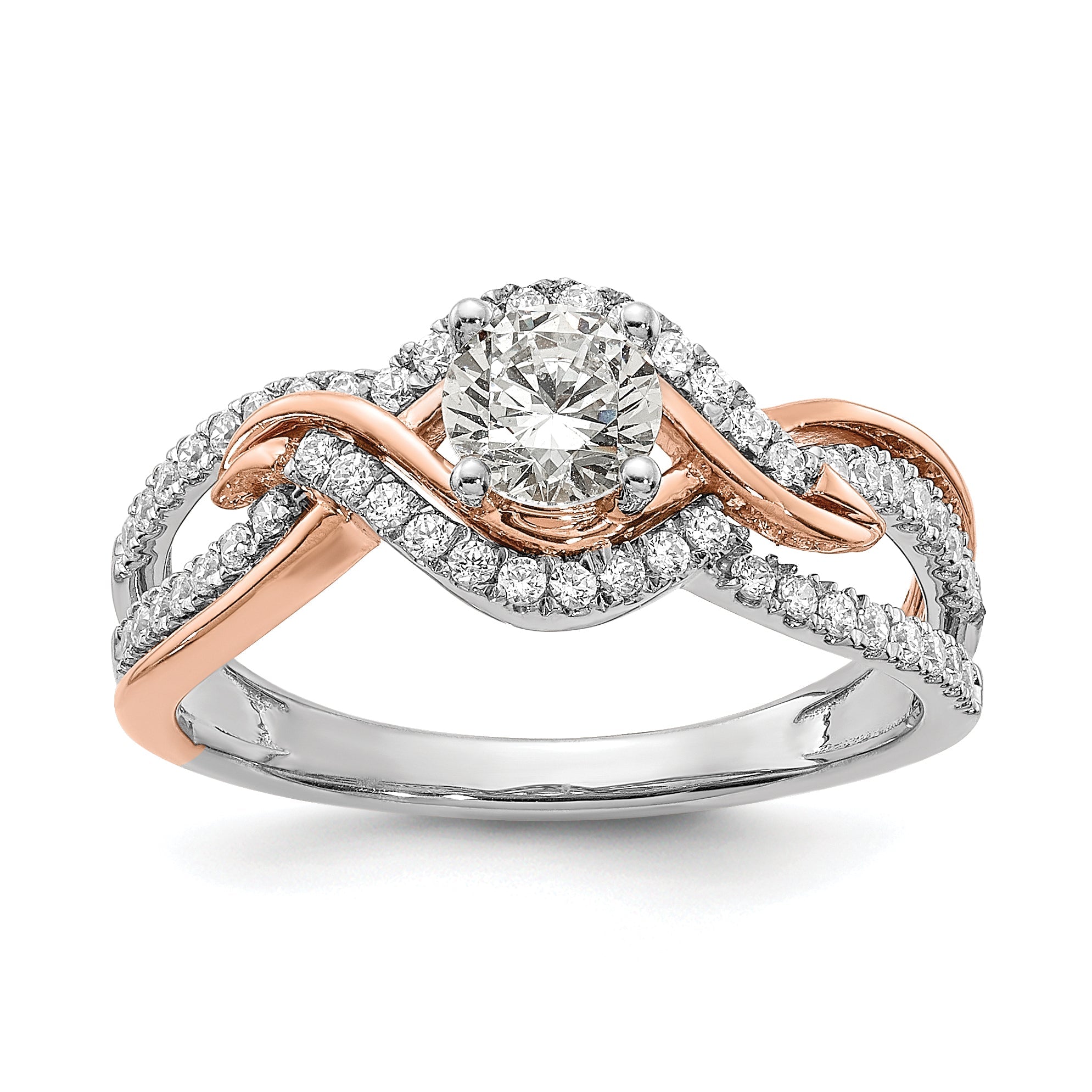 0.45ct. CZ Solid Real 14k White u0026 Rose Gold Engagement Ring