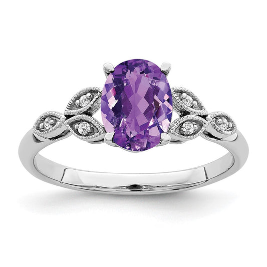 14k white gold oval amethyst and real diamond ring rm6090 am 004 wa