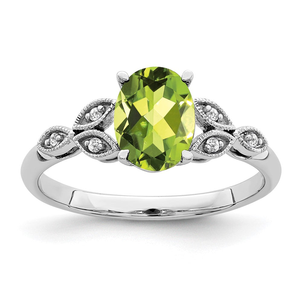 14k white gold oval peridot and real diamond ring rm6090 pe 004 wa