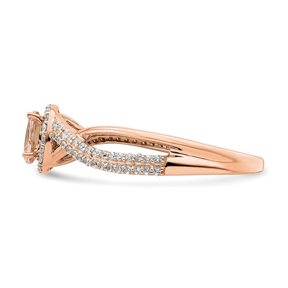 14k Rose Gold Morganite Real Diamond Halo Engagement Ring