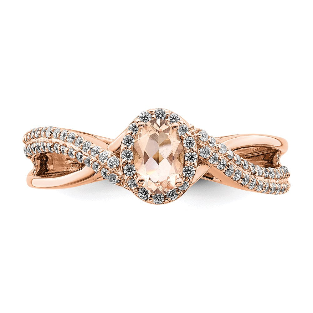 14k Rose Gold Morganite Real Diamond Halo Engagement Ring