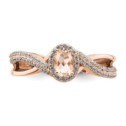 14k Rose Gold Morganite Real Diamond Halo Engagement Ring