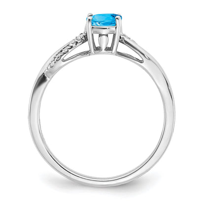 Solid 14k White Gold Oval Simulated Blue Topaz and CZ Ring