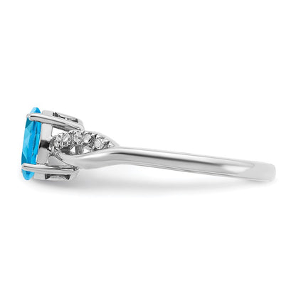 Solid 14k White Gold Oval Simulated Blue Topaz and CZ Ring
