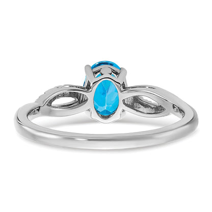 Solid 14k White Gold Oval Simulated Blue Topaz and CZ Ring