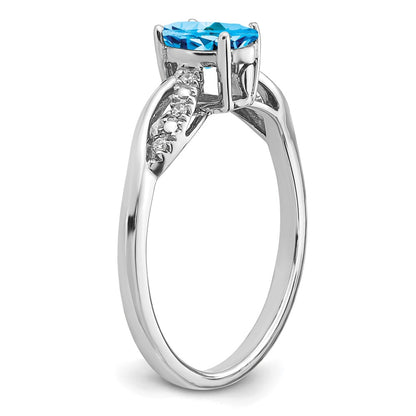 Solid 14k White Gold Oval Simulated Blue Topaz and CZ Ring