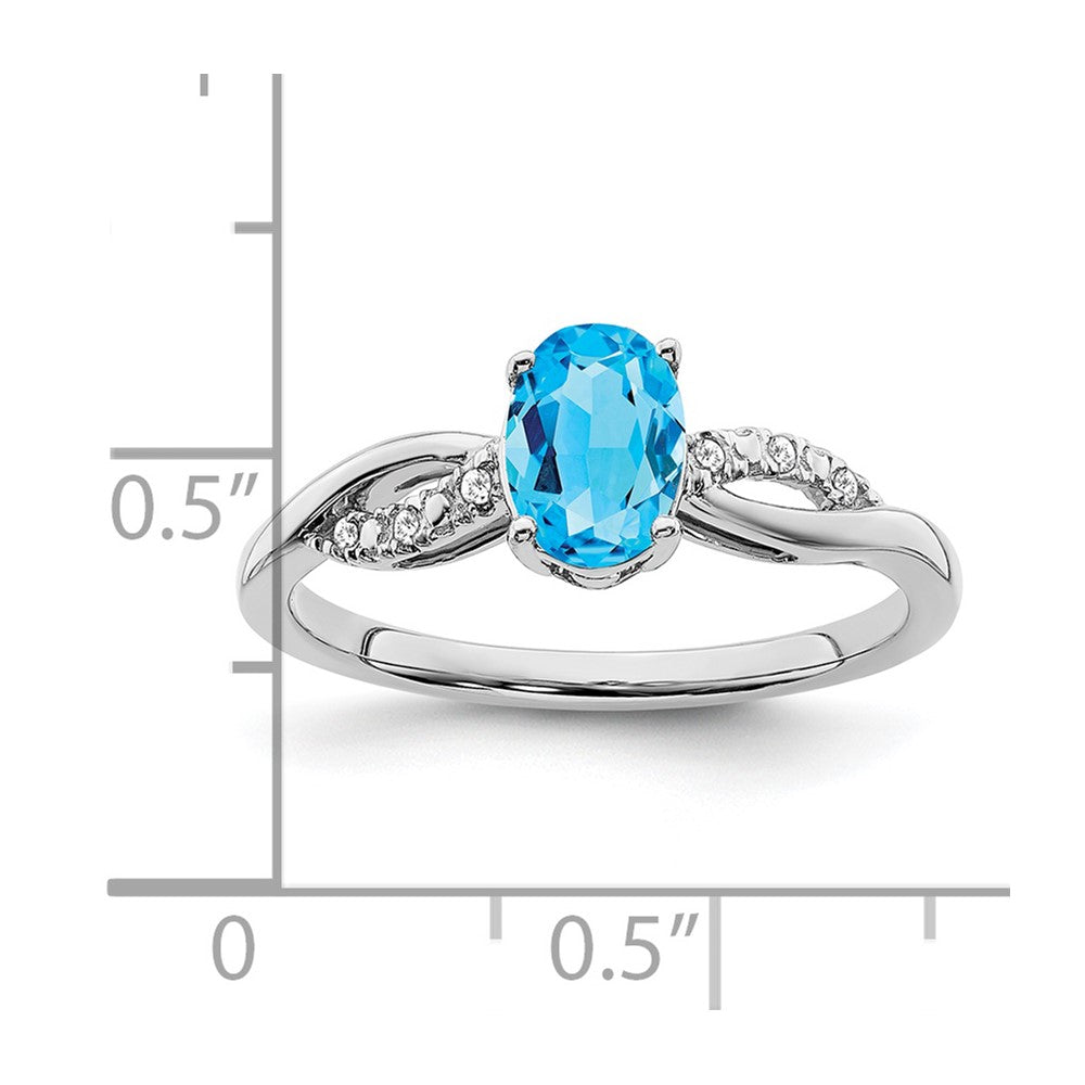 Solid 14k White Gold Oval Simulated Blue Topaz and CZ Ring