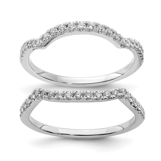 14k White Gold Real Diamond Set of 2 Contoured Wedding Bands
