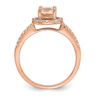 14k Rose Gold Morganite Real Diamond Halo Engagement Ring