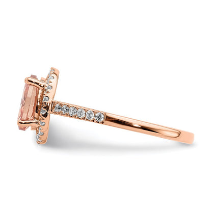 14k Rose Gold Morganite Real Diamond Halo Engagement Ring