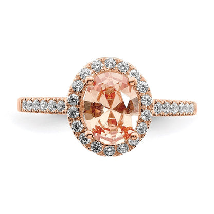 14k Rose Gold Morganite Real Diamond Halo Engagement Ring