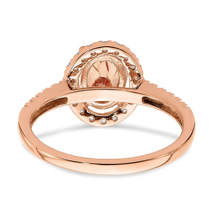 14k Rose Gold Morganite Real Diamond Halo Engagement Ring