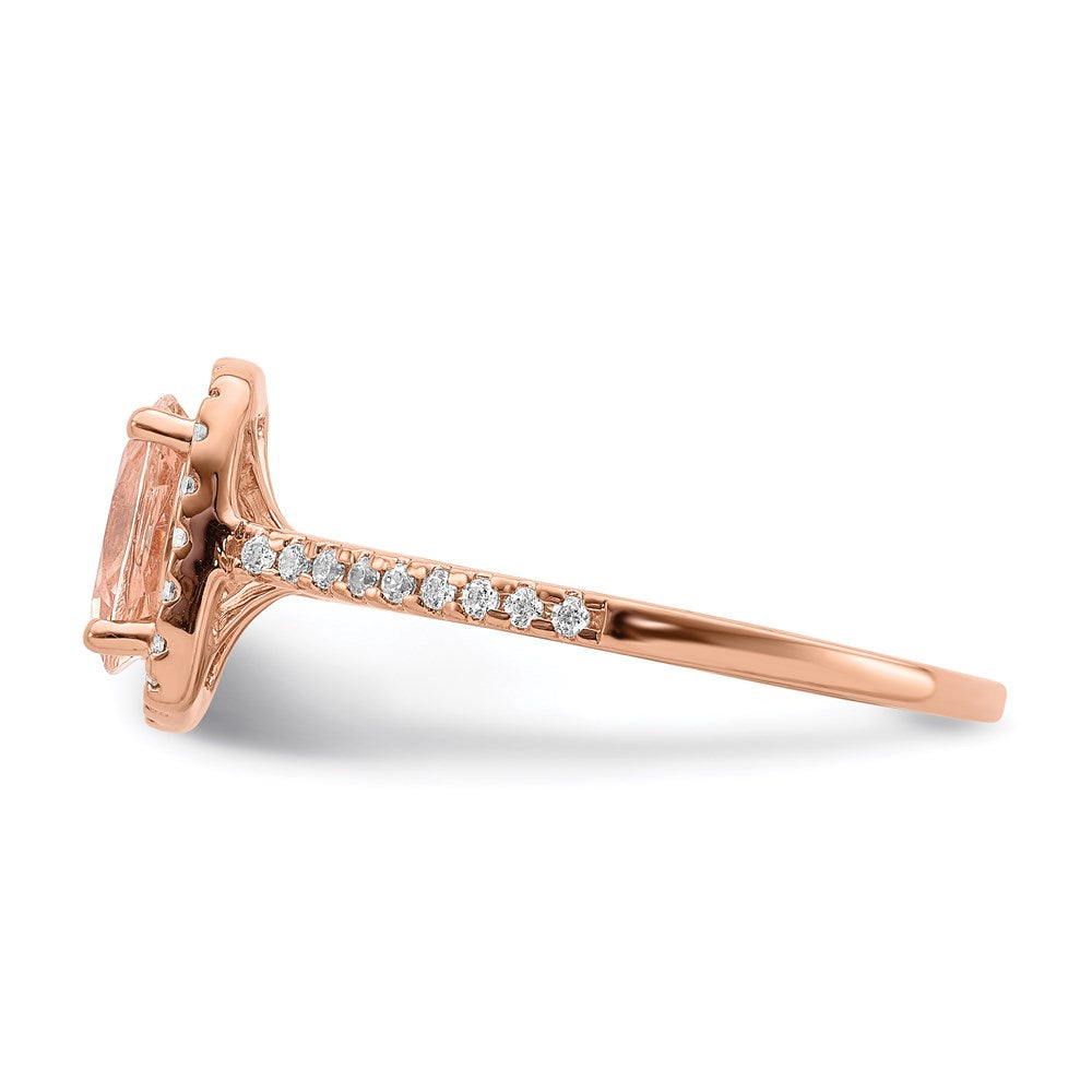 14k Rose Gold Morganite Real Diamond Halo Engagement Ring