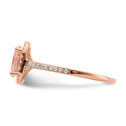 14k Rose Gold Morganite Real Diamond Halo Engagement Ring