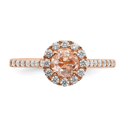 Solid 14k Rose Gold Morganite Simulated CZ Halo Complete Engagement Ring