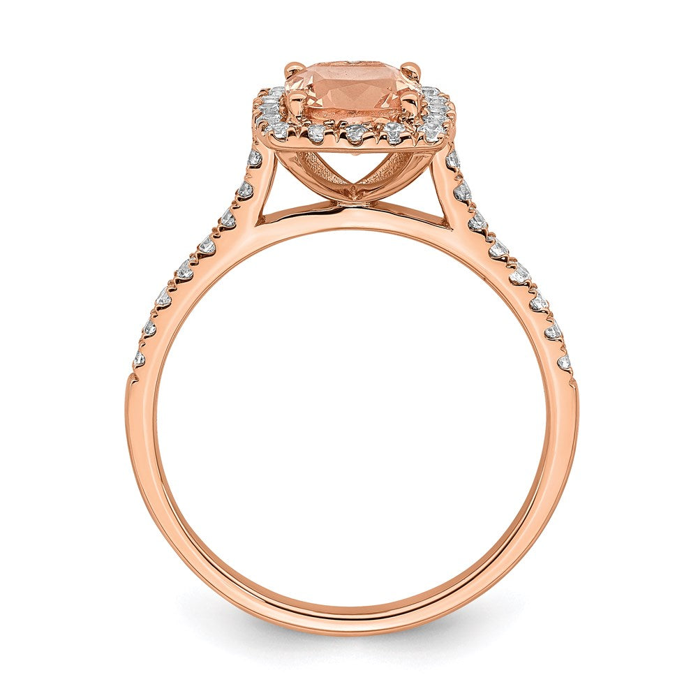14k Rose Gold Morganite Real Diamond Halo Engagement Ring