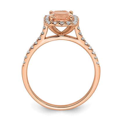 14k Rose Gold Morganite Real Diamond Halo Engagement Ring