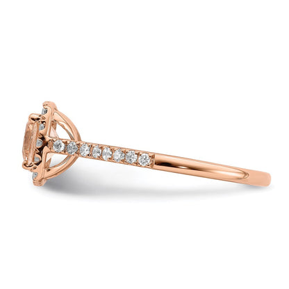 14k Rose Gold Morganite Real Diamond Halo Engagement Ring