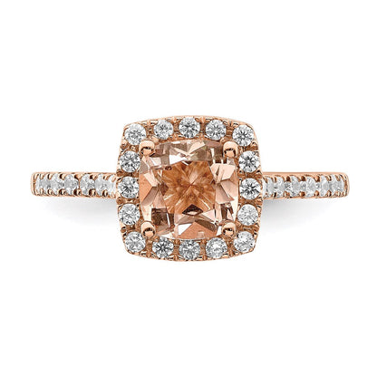 14k Rose Gold Morganite Real Diamond Halo Engagement Ring