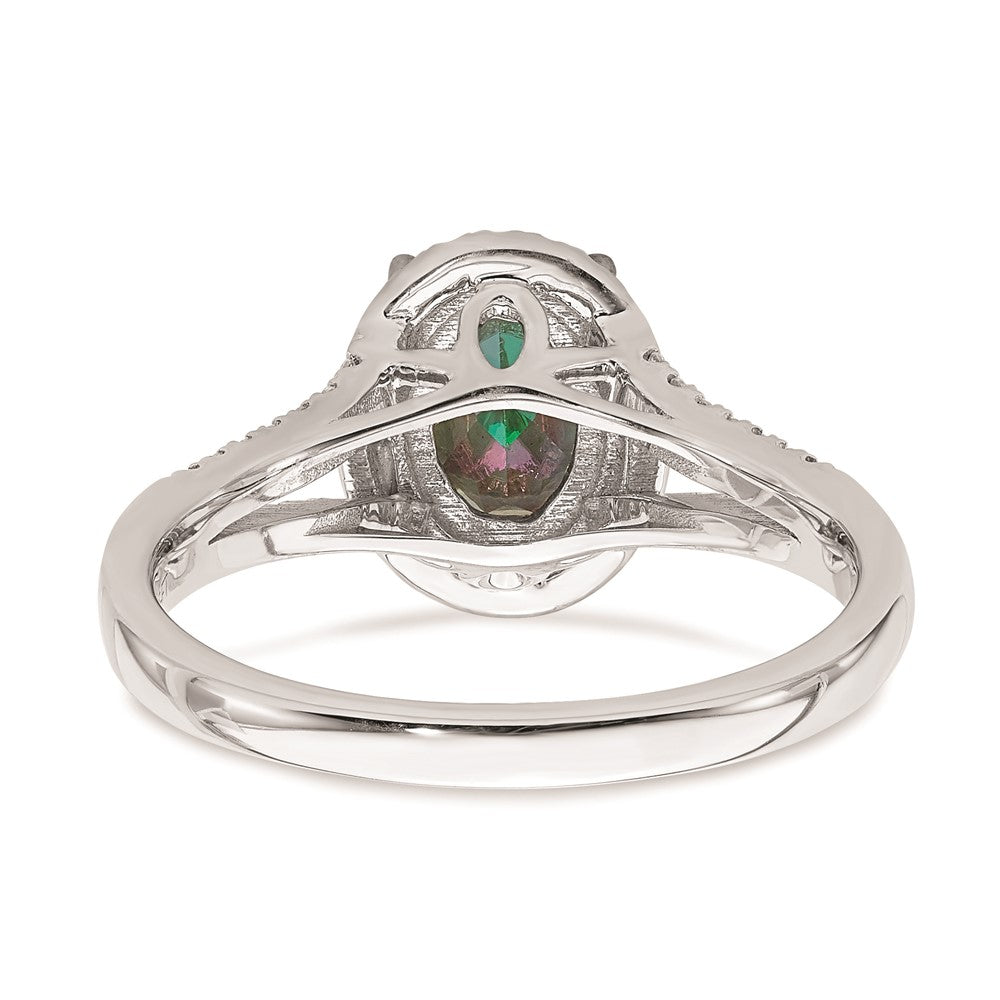 Solid 14k White Gold Mystic Fire Simulated CZ Halo Complete Engagement Ring