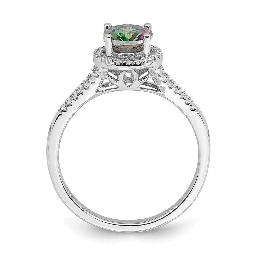 14k White Gold Mystic Fire Real Diamond Halo Engagement Ring