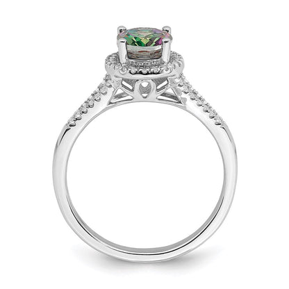 14k White Gold Mystic Fire Real Diamond Halo Engagement Ring