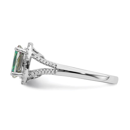 14k White Gold Mystic Fire Real Diamond Halo Engagement Ring