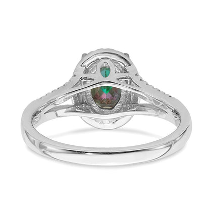 14k White Gold Mystic Fire Real Diamond Halo Engagement Ring