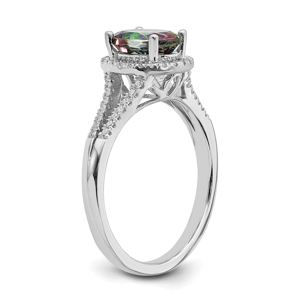 14k White Gold Mystic Fire Real Diamond Halo Engagement Ring
