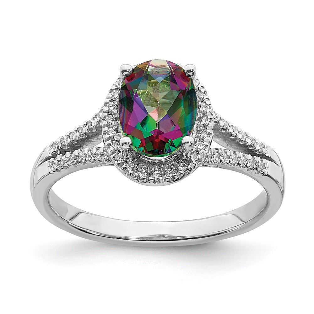 14k White Gold Mystic Fire Real Diamond Halo Engagement Ring