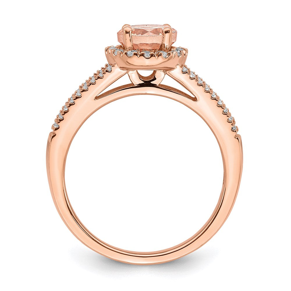 14k Rose Gold Morganite Real Diamond Halo Engagement Ring
