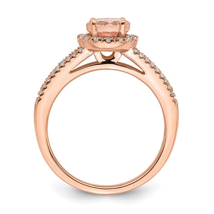 14k Rose Gold Morganite Real Diamond Halo Engagement Ring