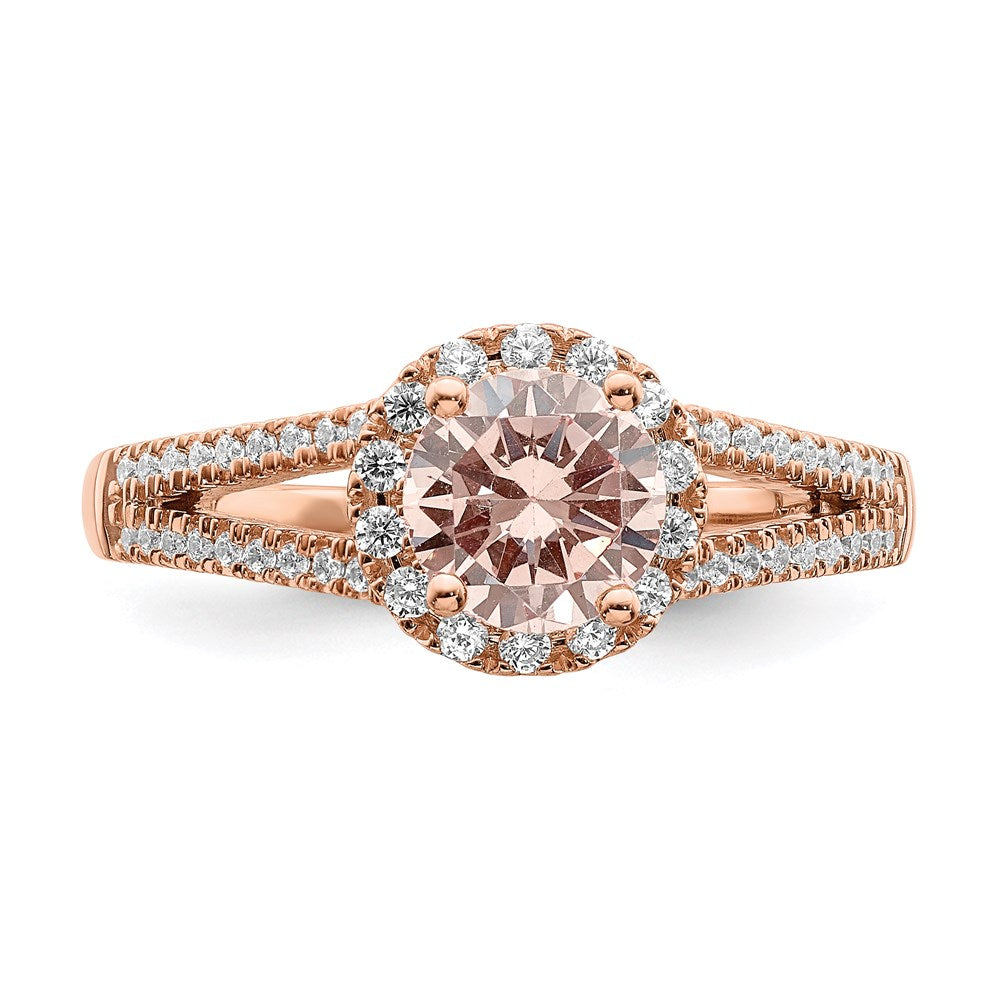 14k Rose Gold Morganite Real Diamond Halo Engagement Ring