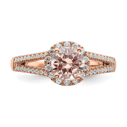 14k Rose Gold Morganite Real Diamond Halo Engagement Ring