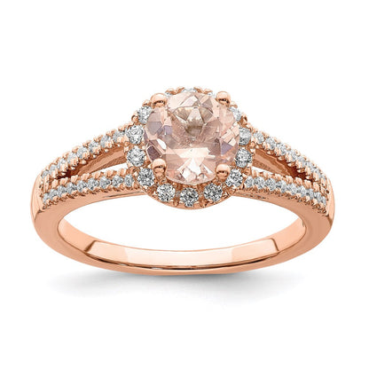 14k Rose Gold Morganite Real Diamond Halo Engagement Ring