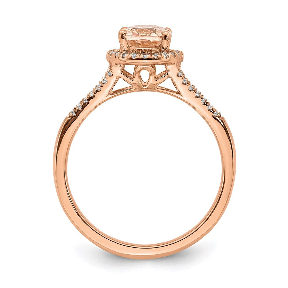 14k Rose Gold Morganite Real Diamond Halo Engagement Ring