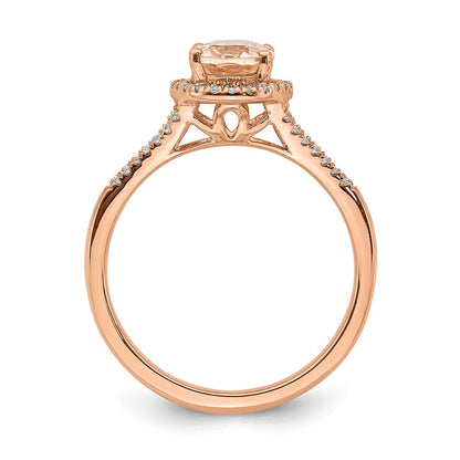 14k Rose Gold Morganite Real Diamond Halo Engagement Ring