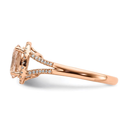 14k Rose Gold Morganite Real Diamond Halo Engagement Ring