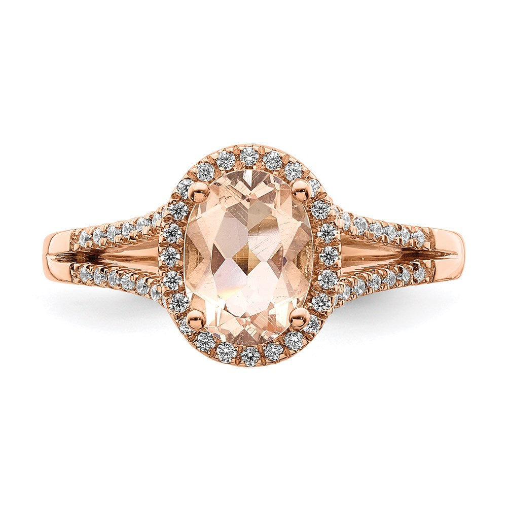 14k Rose Gold Morganite Real Diamond Halo Engagement Ring