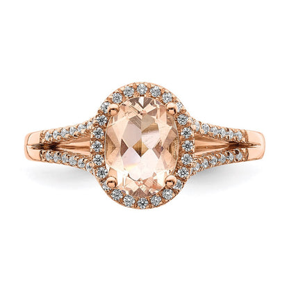 14k Rose Gold Morganite Real Diamond Halo Engagement Ring
