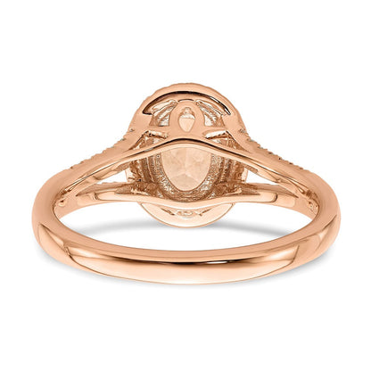 14k Rose Gold Morganite Real Diamond Halo Engagement Ring