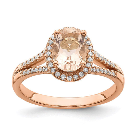 14k Rose Gold Morganite Real Diamond Halo Engagement Ring