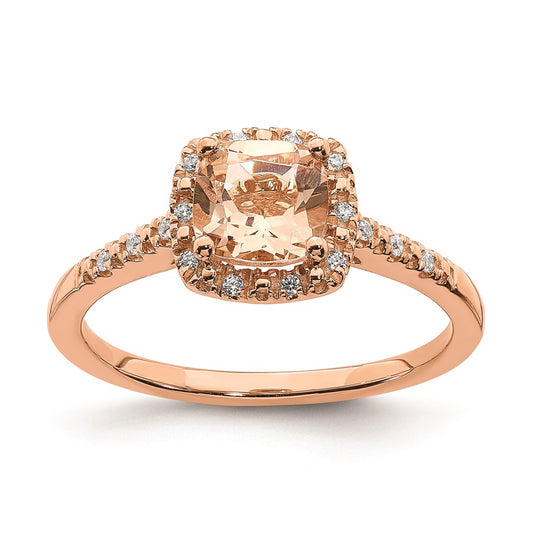 Solid 14k Rose Gold Morganite Simulated CZ Halo Complete Engagement Ring