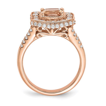 14k Rose Gold Morganite Real Diamond Halo Engagement Ring
