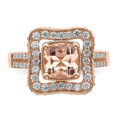 14k Rose Gold Morganite Real Diamond Halo Engagement Ring
