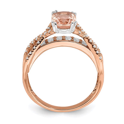 Solid 14k Rose Gold Morganite Simulated CZ Engagement Ring