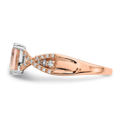 Solid 14k Rose Gold Morganite Simulated CZ Engagement Ring